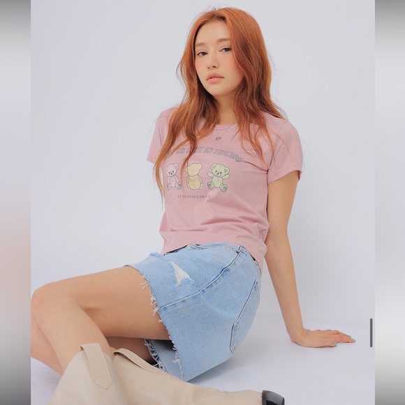 Stylenanda 3ce Korea Teddy Bear Print Cap Sleeve T-Shirt - Picture 2 of 16